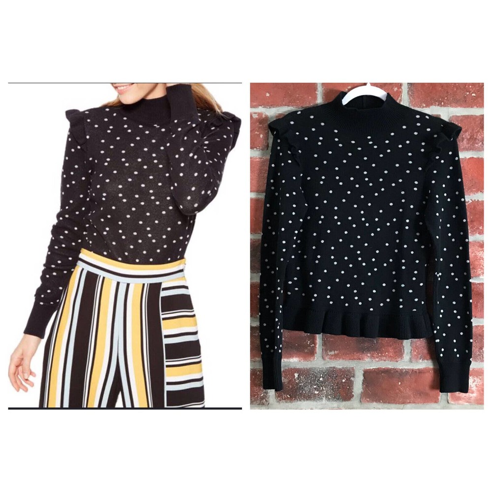 Parker Mock Neck Polka Dot Ruffle Marlee Sweater Size Small